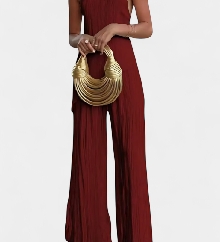 Pilarica Pleated Set with Asymmetric Halter Top and Flowy Trousers