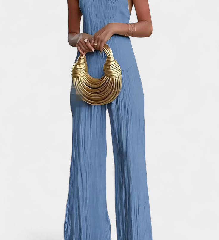 Pilarica Pleated Set with Asymmetric Halter Top and Flowy Trousers