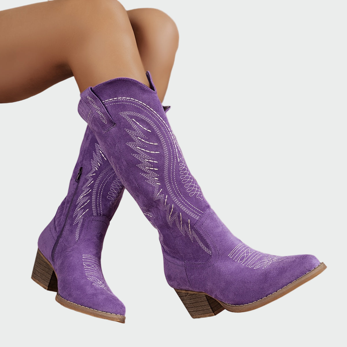 Elena - Trendy Brown Suede Embroidered Western Boots