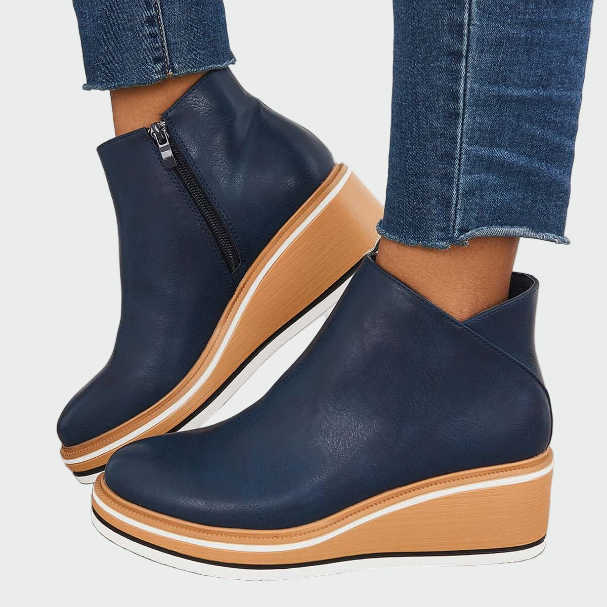 Rebeca - Black Orthopedic Leather Wedge Ankle Boots