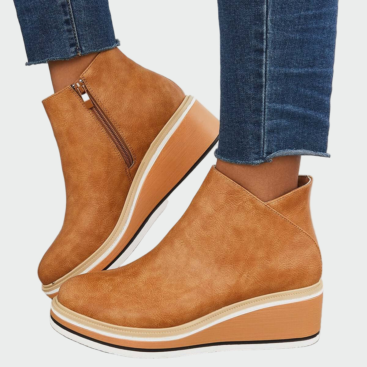 Rebeca - Black Orthopedic Leather Wedge Ankle Boots