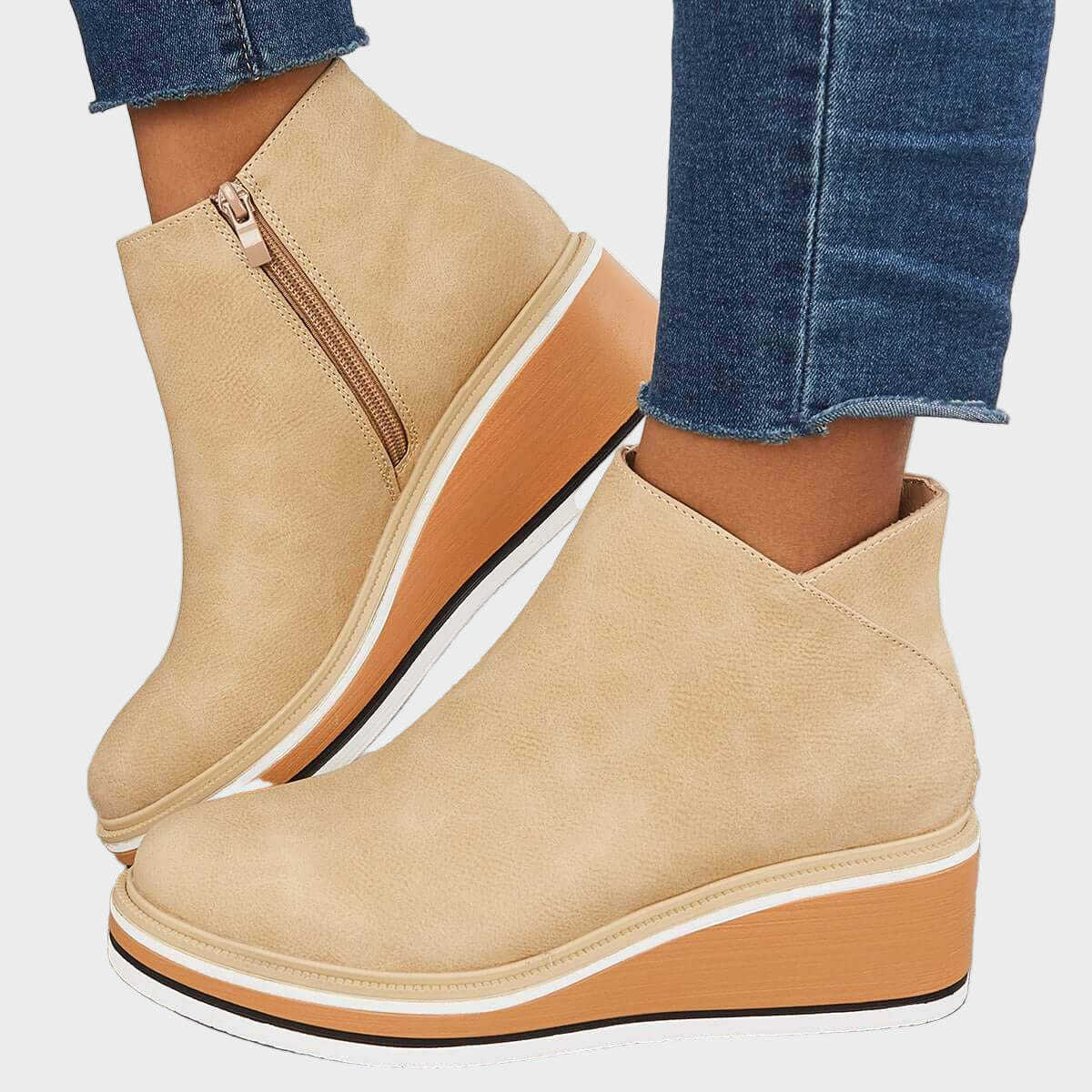 Rebeca - Black Orthopedic Leather Wedge Ankle Boots