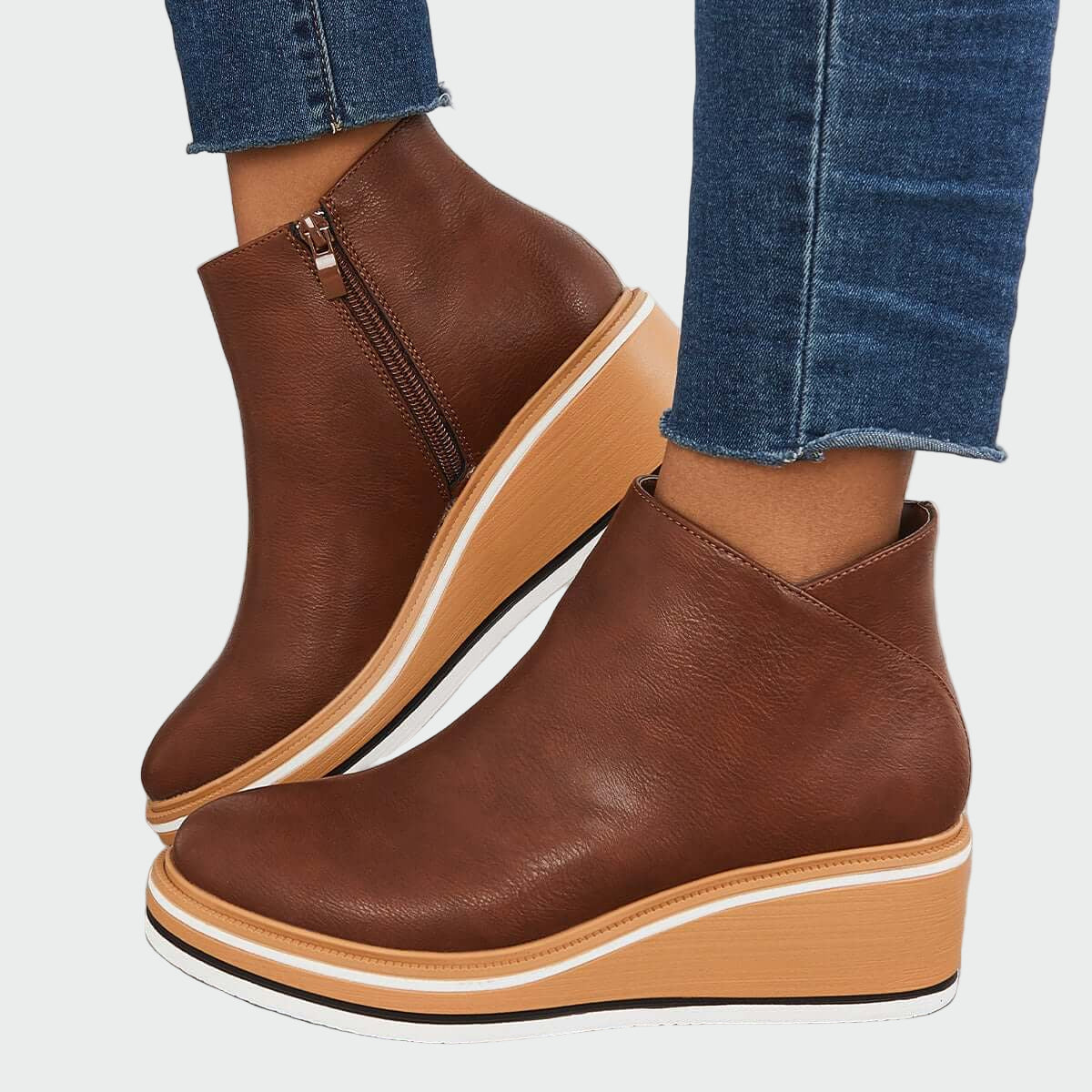 Rebeca - Black Orthopedic Leather Wedge Ankle Boots