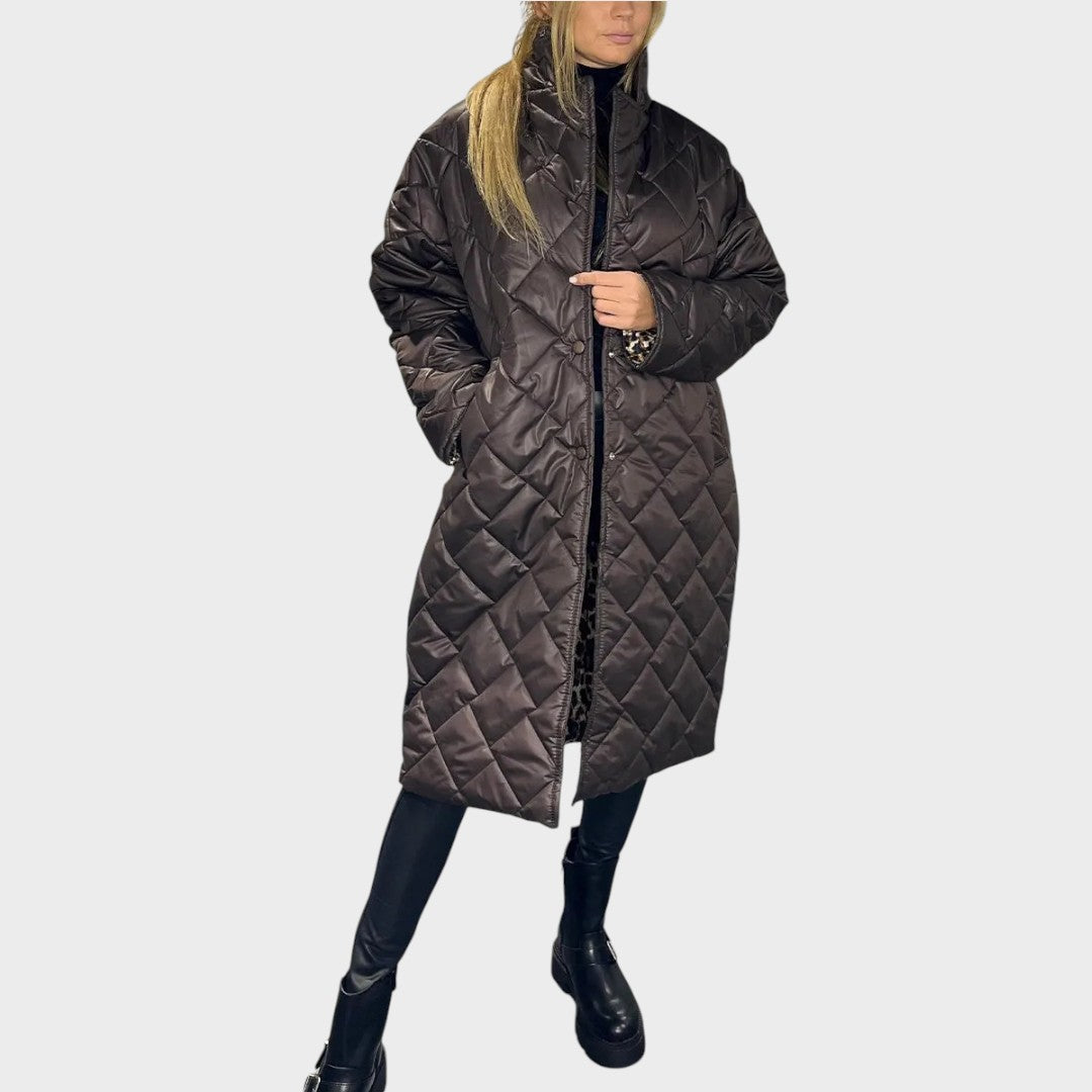 Ofira |  Abrigo Reversible Acolchado Con Forro De Leopardo