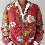 Cárdigan Botonado de Arte Floral Vintage