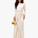 Elegante Vestido Maxi de Satén Drapeado