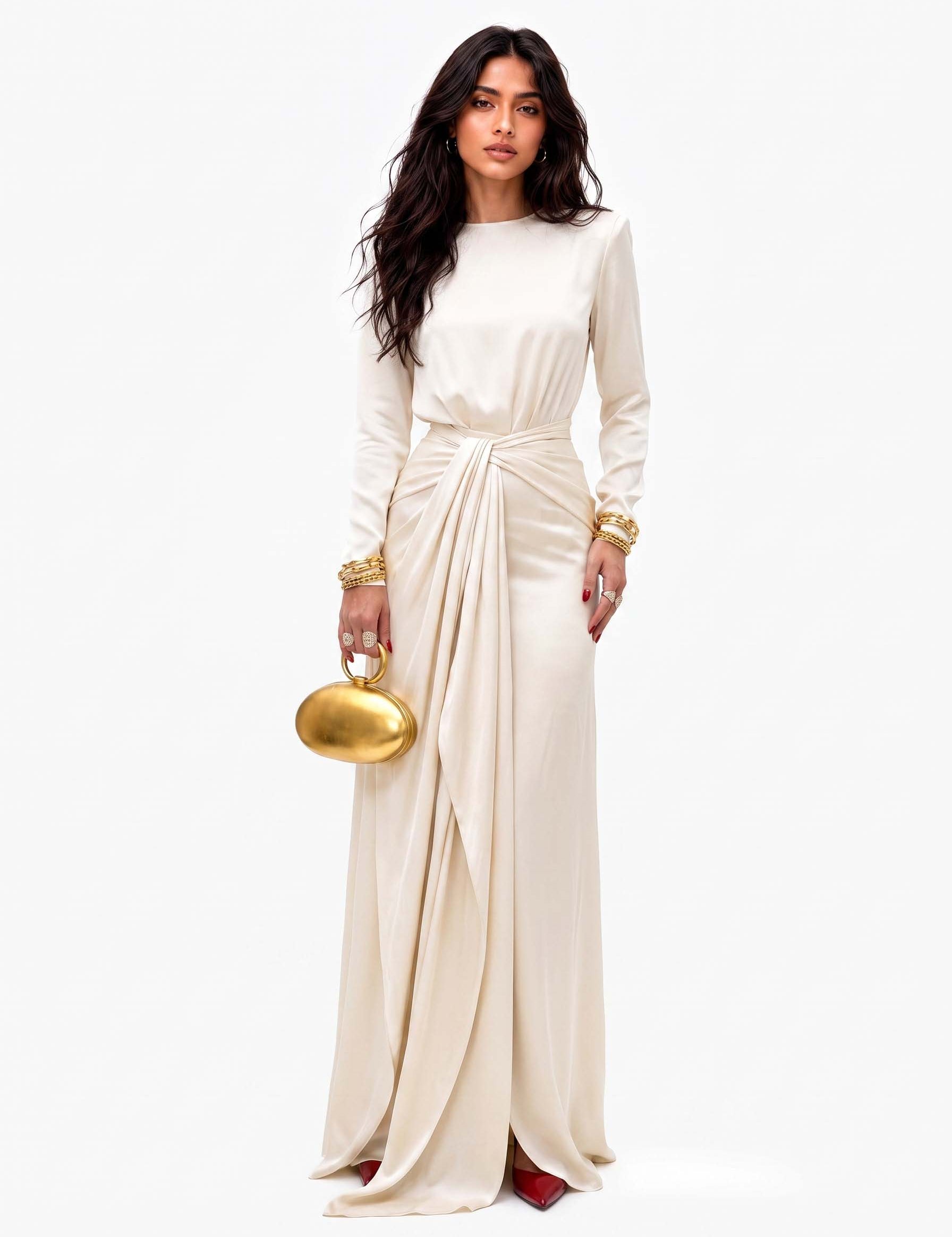 Elegante Vestido Maxi de Satén Drapeado