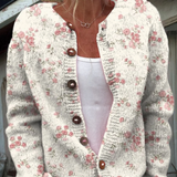 Cárdigan de Botones con Estampado de Rosas Rosadas