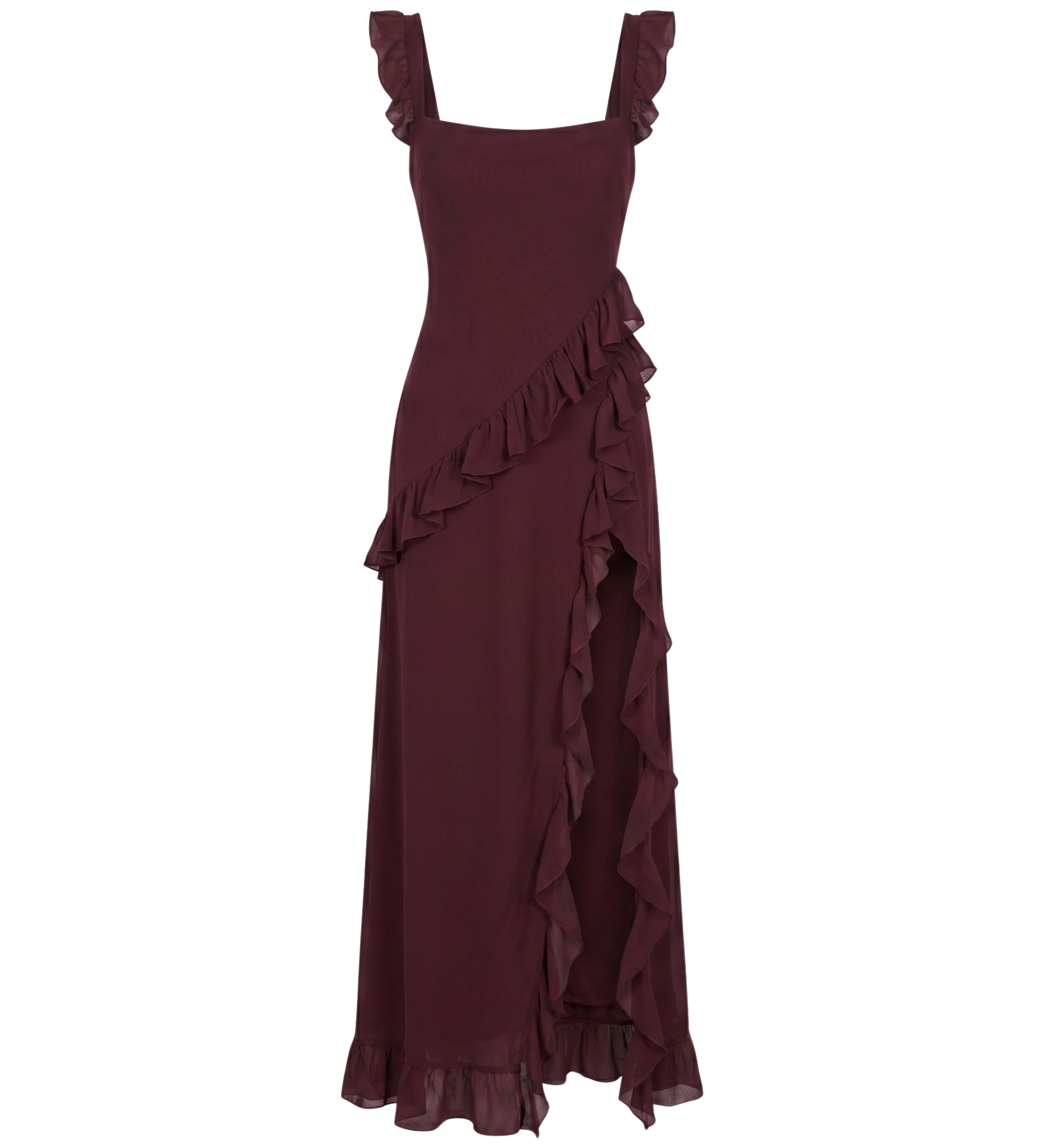 Vestido Maxi con Abertura y Volantes