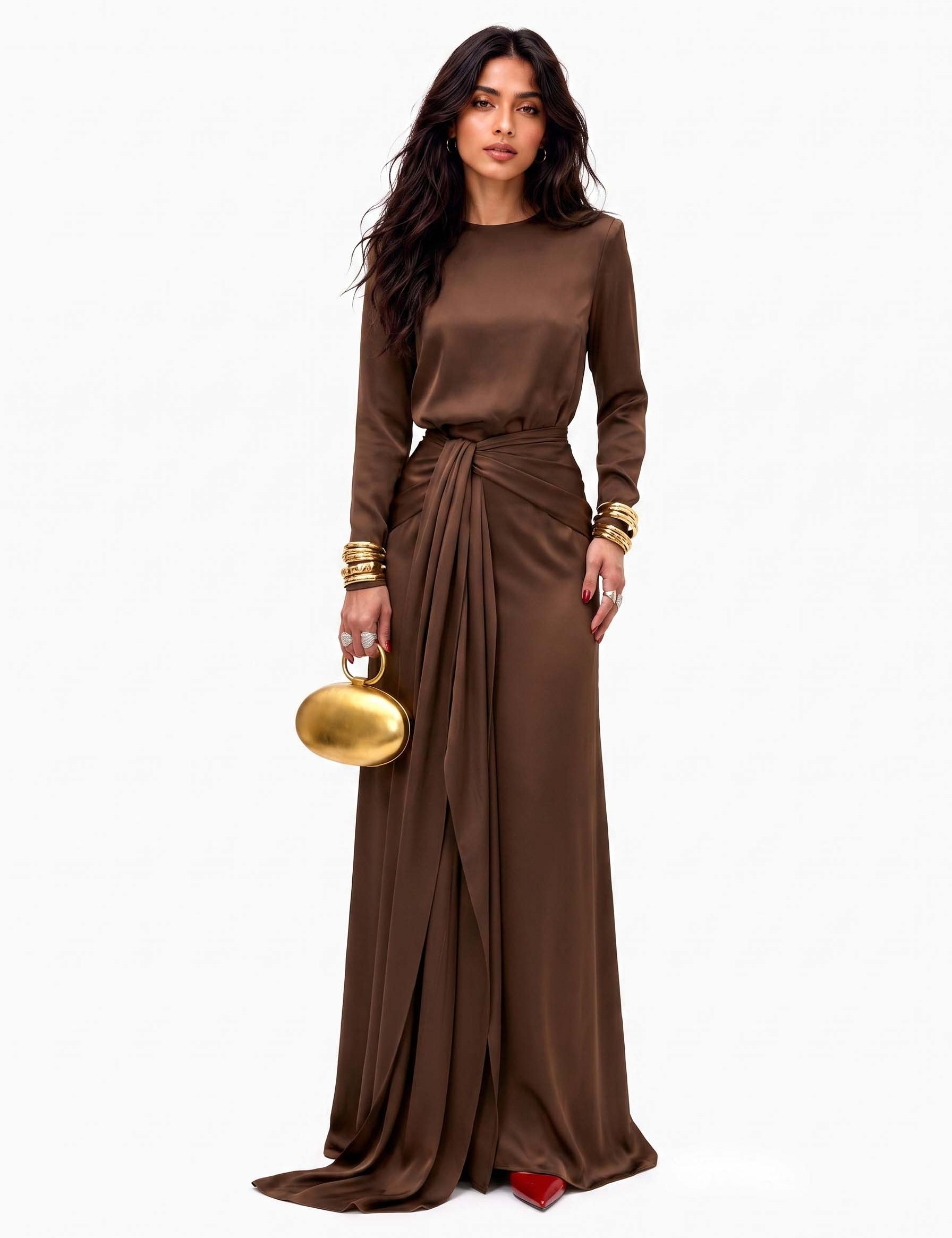 Elegante Vestido Maxi de Satén Drapeado