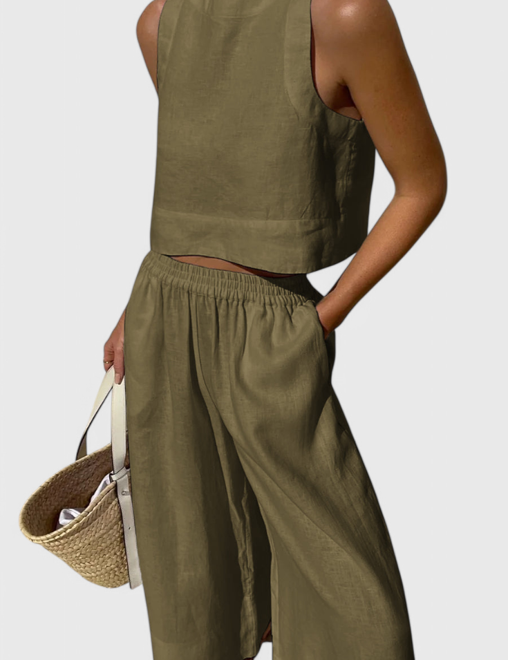 Avelina Conjunto Minimalista en Algodón y Lino Ligero