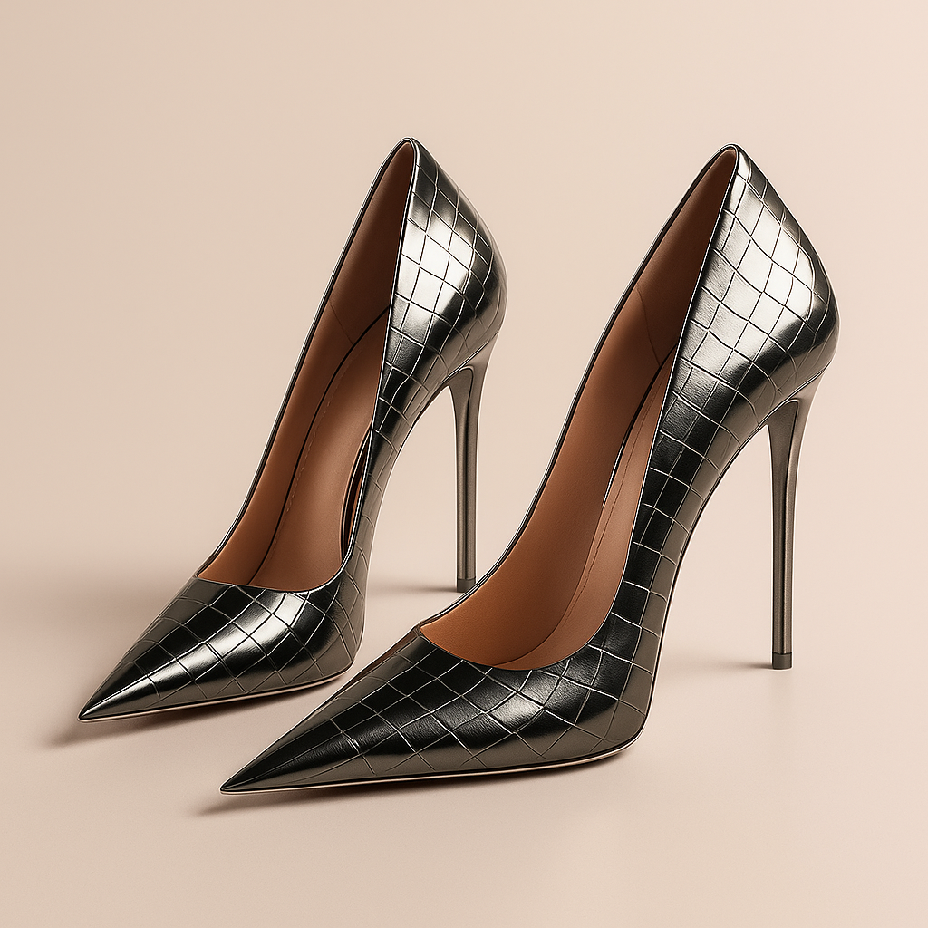 Noir Éclat™ – Tacones esculpidos de cocodrilo