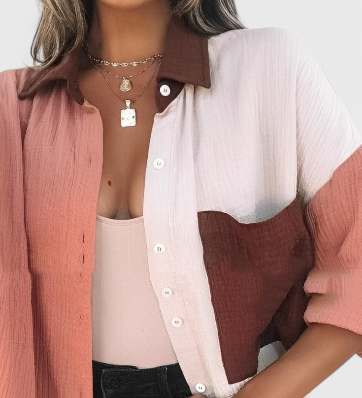 Juniper Blusa de Botones en Bloque de Color