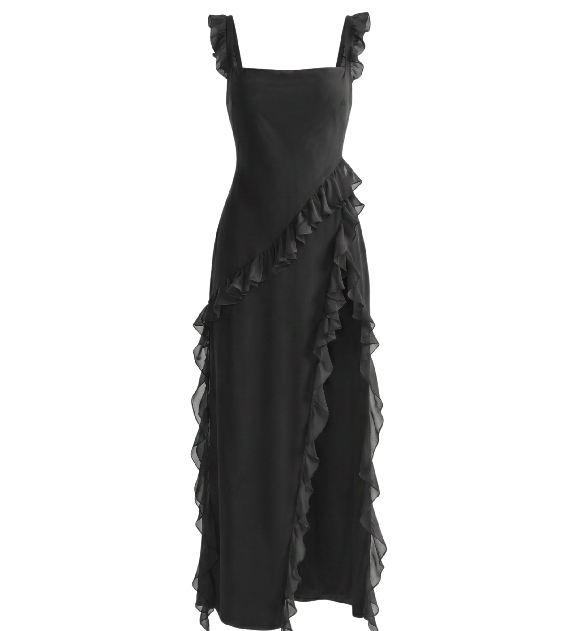 Vestido Maxi con Abertura y Volantes
