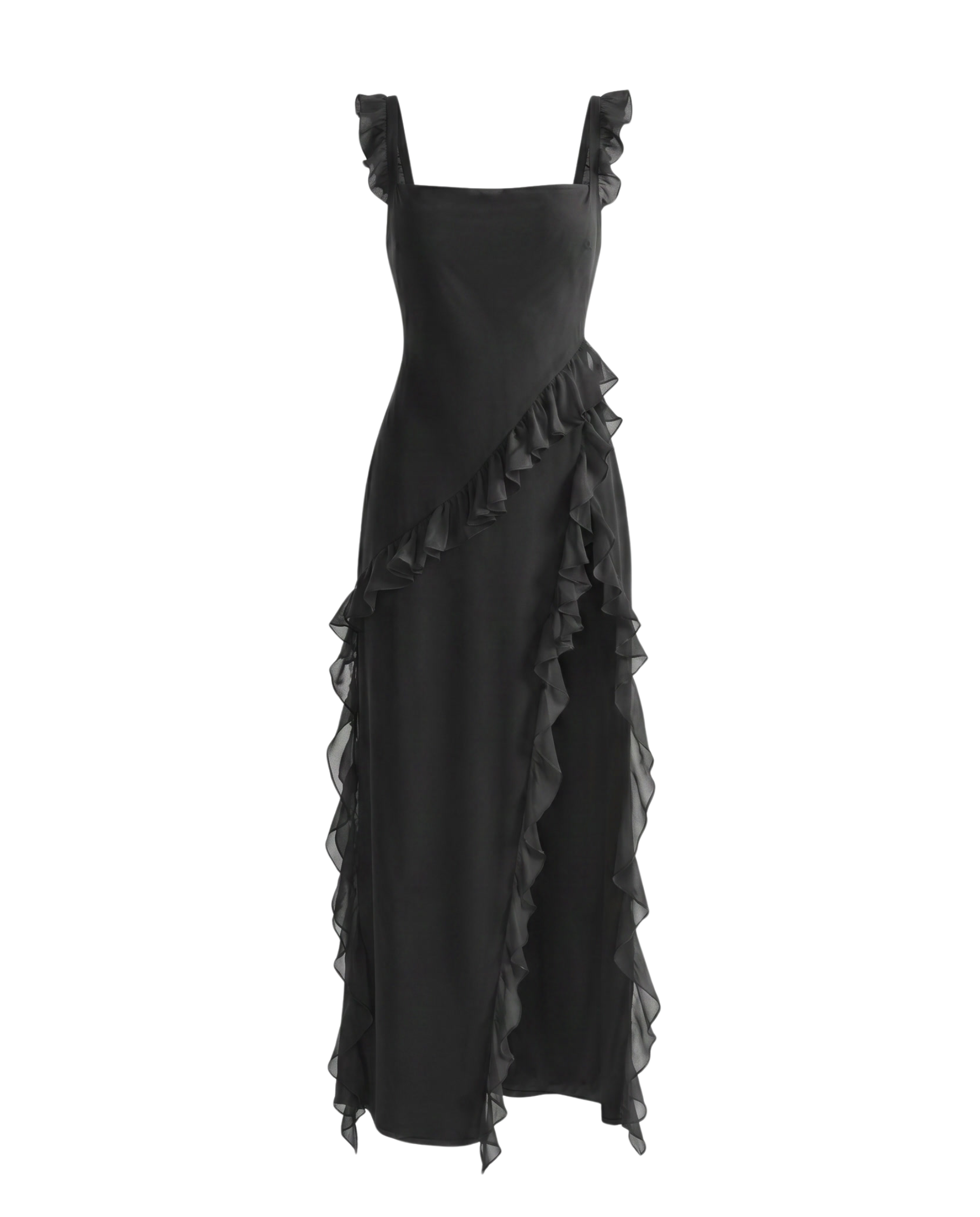 Vestido Maxi con Abertura y Volantes