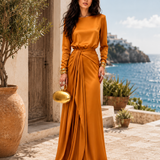 Elegante Vestido Maxi de Satén Drapeado