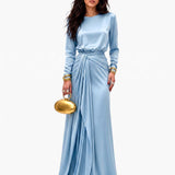 Elegante Vestido Maxi de Satén Drapeado