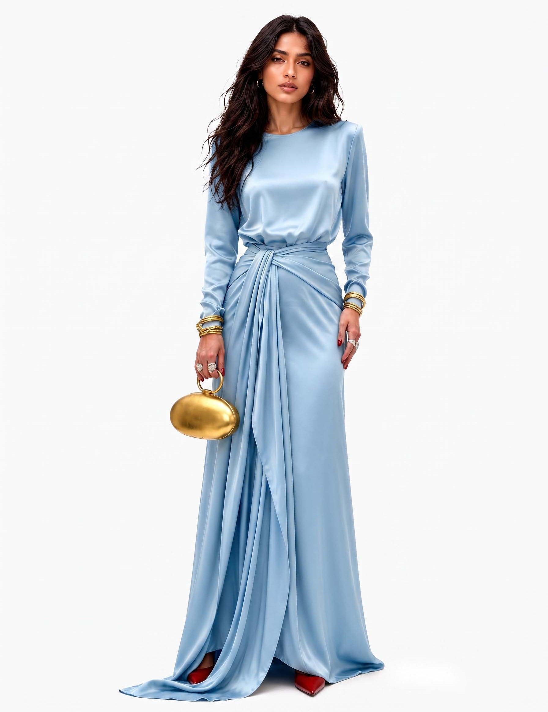 Elegante Vestido Maxi de Satén Drapeado