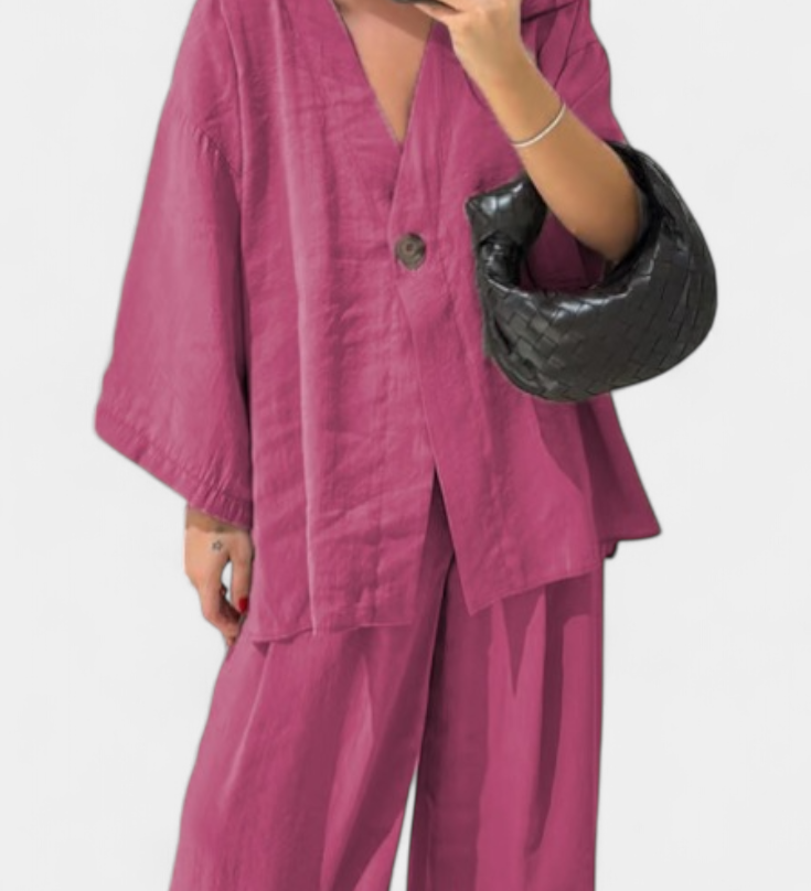 Conjunto Oversize Eli de Top con Cuello en V y Pantalón Recto