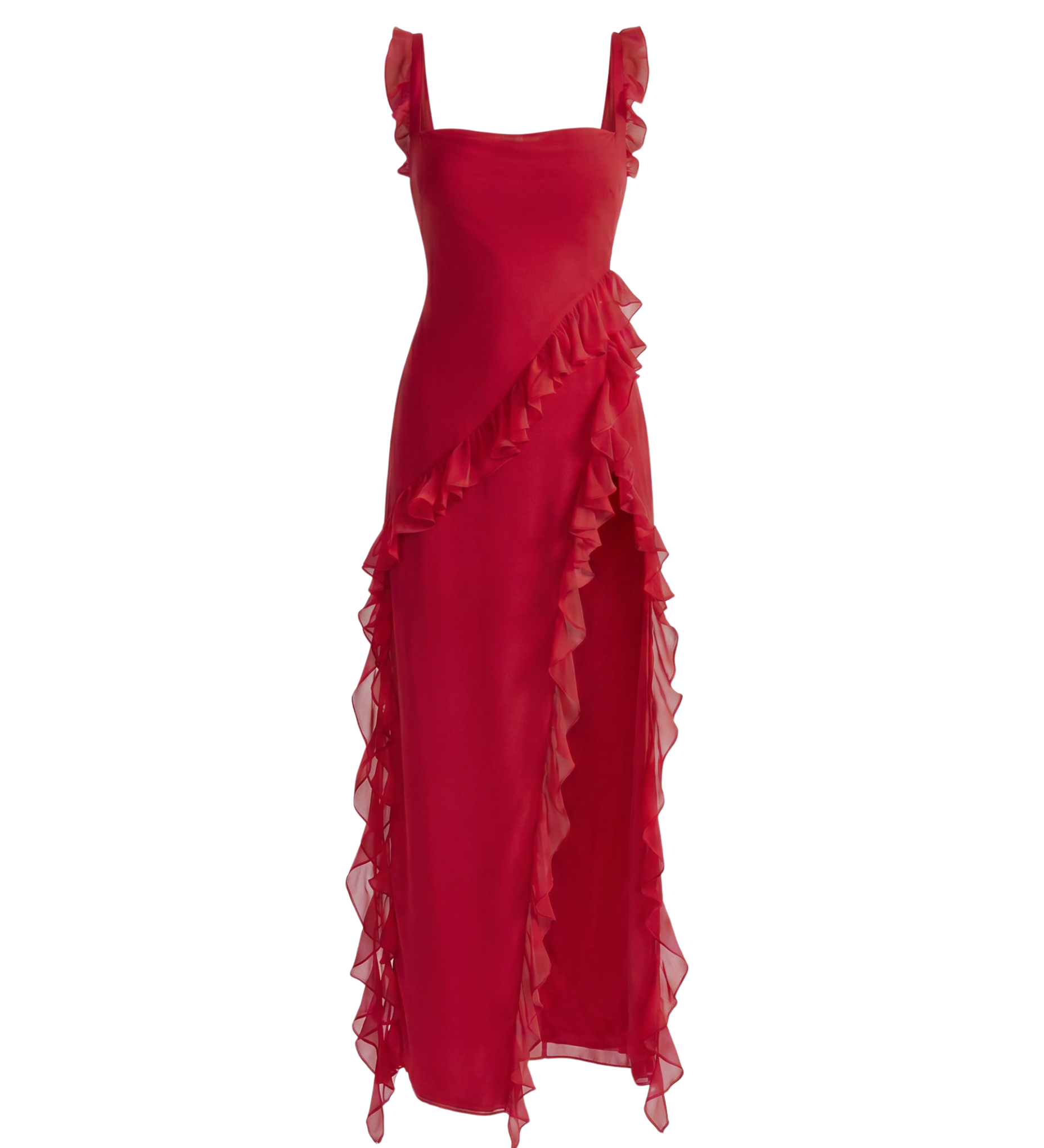 Vestido Maxi con Abertura y Volantes