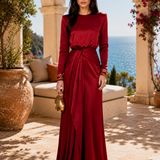 Elegante Vestido Maxi de Satén Drapeado