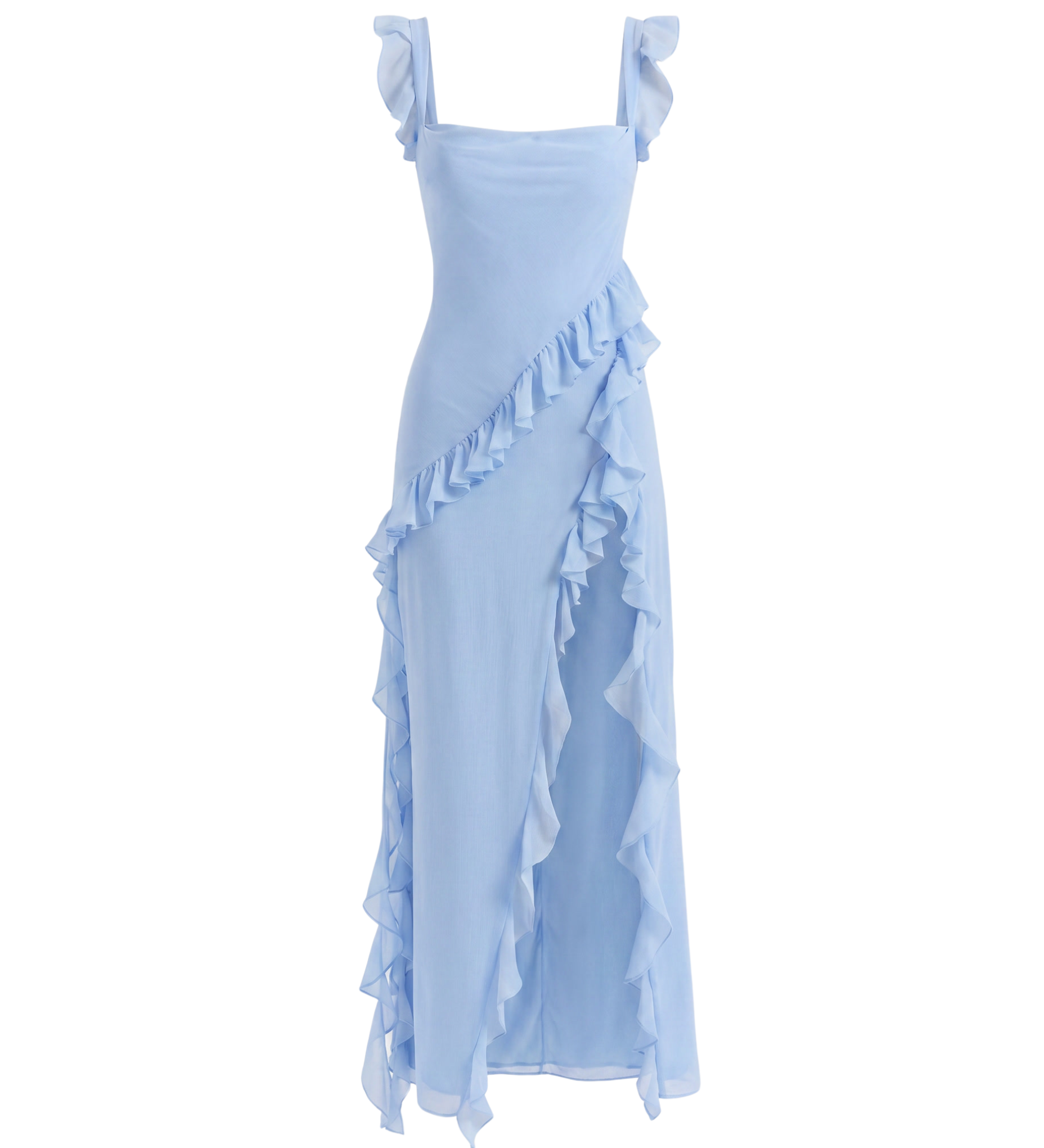 Vestido Maxi con Abertura y Volantes