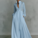 Patchwork Linen High-Neck Maxi Dress