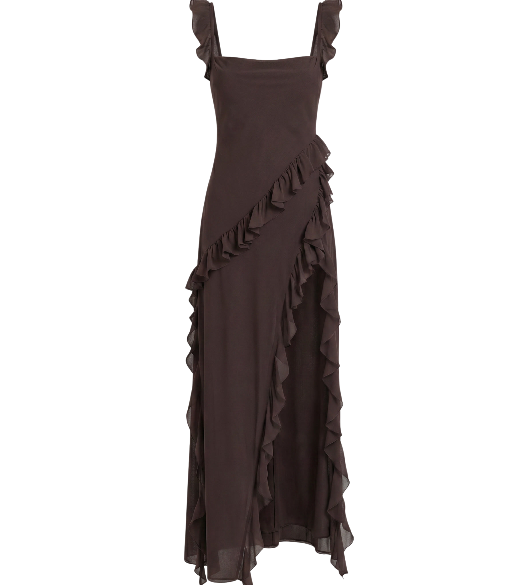Vestido Maxi con Abertura y Volantes