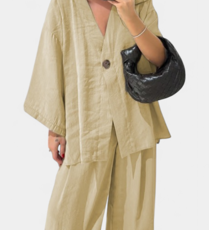 Conjunto Oversize Eli de Top con Cuello en V y Pantalón Recto