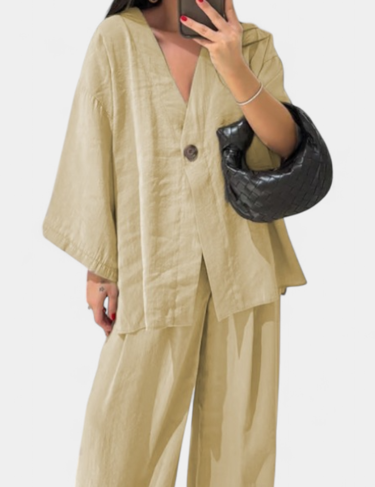 Eli Conjunto Oversize de Top con Cuello en V y Pantalón Recto