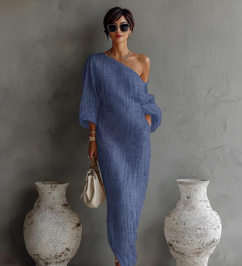 Vestido color marfil sin hombros