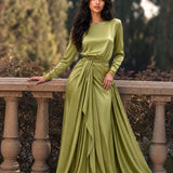 Elegante Vestido Maxi de Satén Drapeado