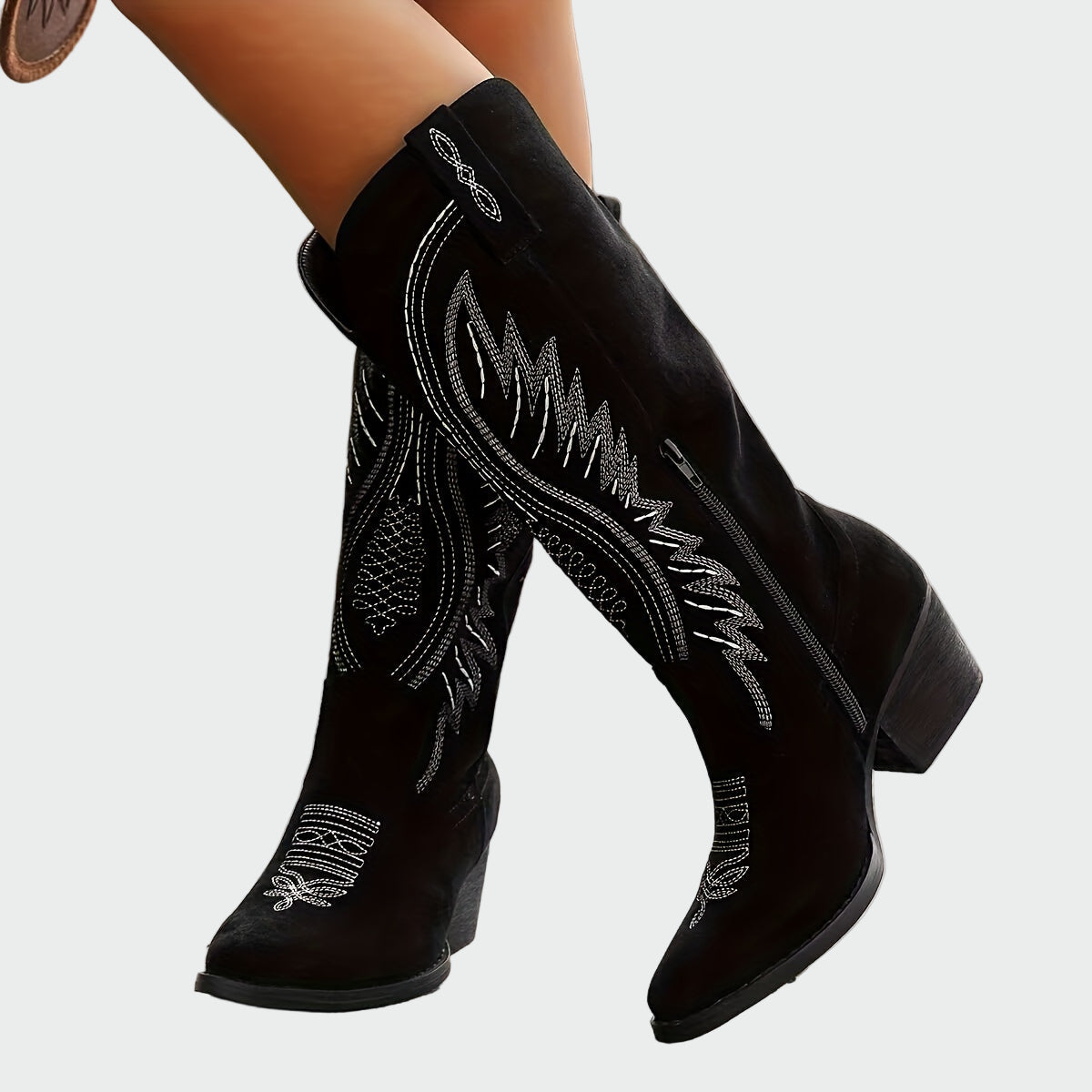 Elena - Trendy Brown Suede Embroidered Western Boots