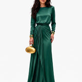Elegante Vestido Maxi de Satén Drapeado