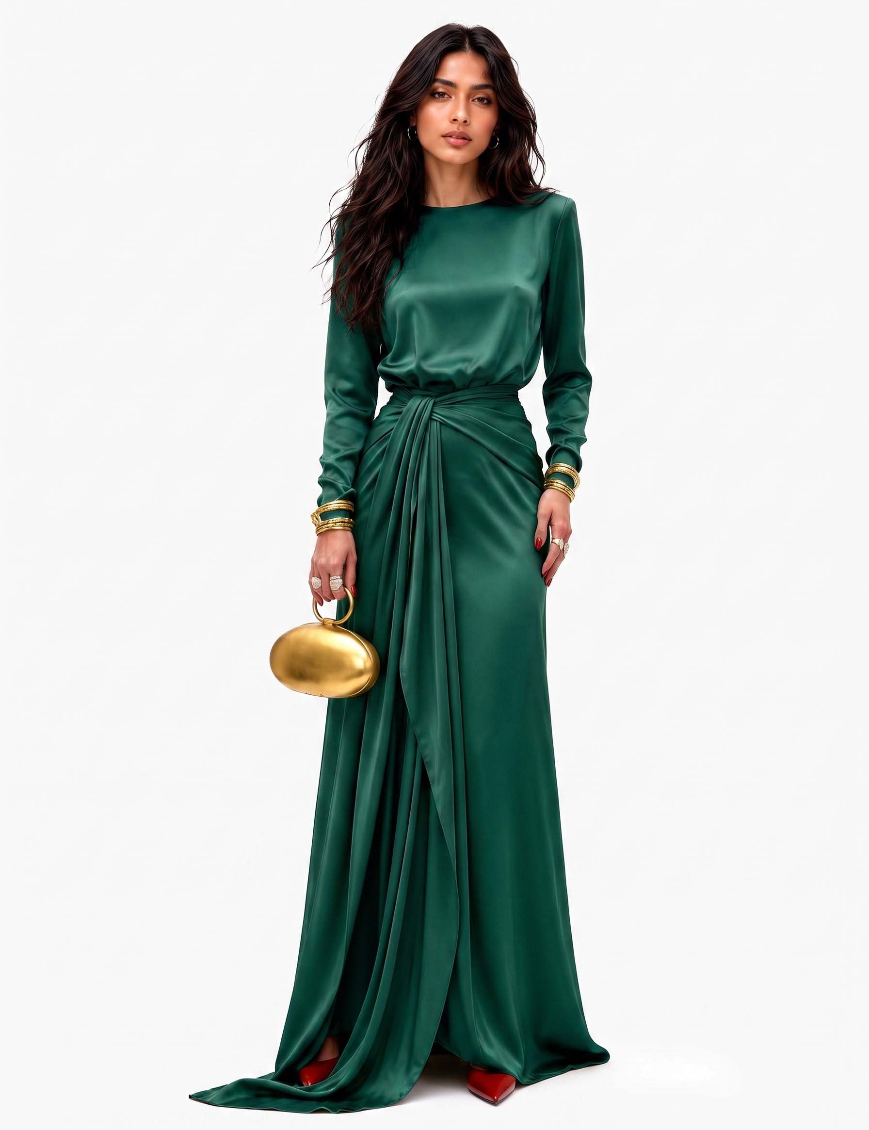 Elegante Vestido Maxi de Satén Drapeado