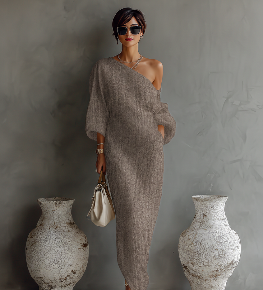Vestido color marfil sin hombros