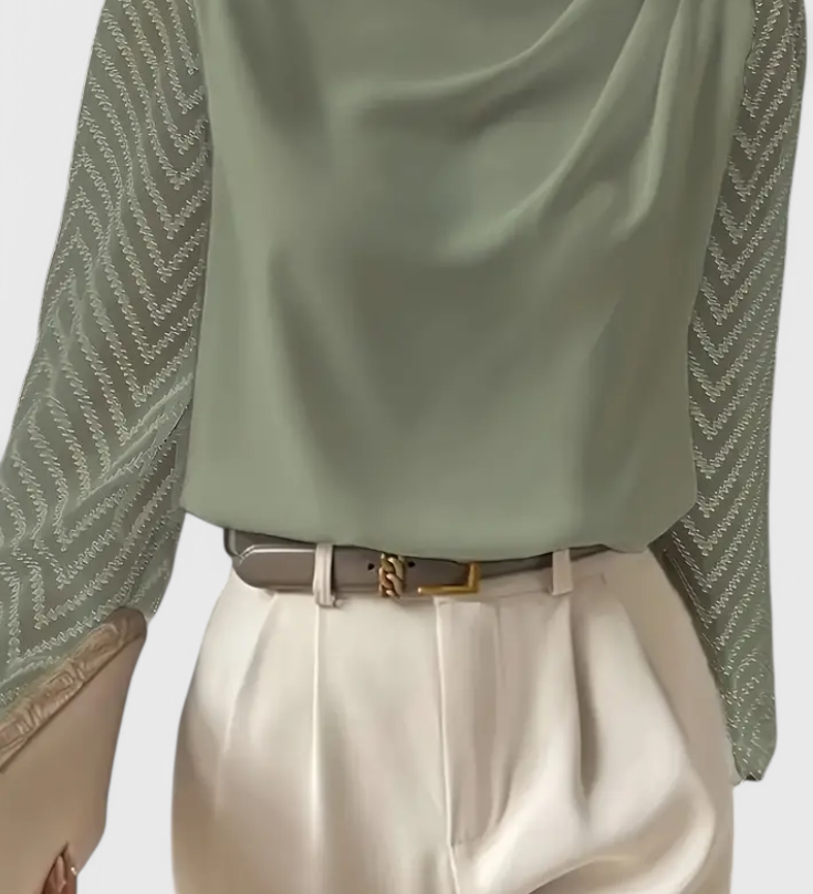 Zaraa Blusa Elegante de Manga Transparente