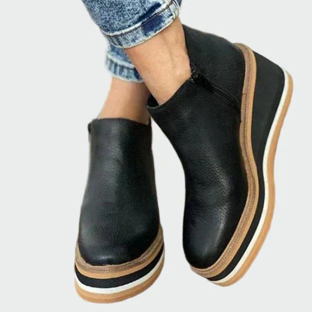 Celia - Elegant Camel Leather Platform Ankle Boots