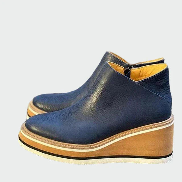 Celia - Elegant Camel Leather Platform Ankle Boots