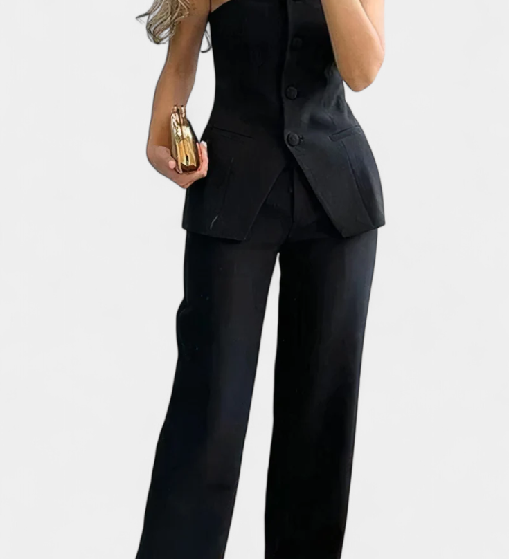 Ekaterina Conjunto de Top Tubo y Pantalón de Pierna Ancha con Estilo Minimalista