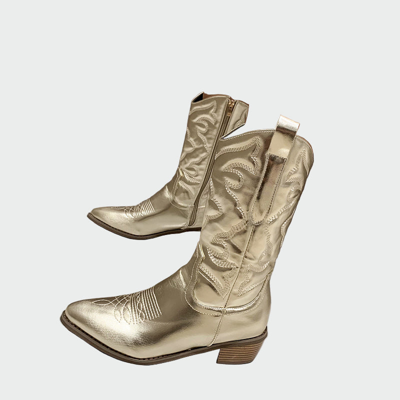 Estrella - Metallic Pink Cowboy Boots with Embroidery