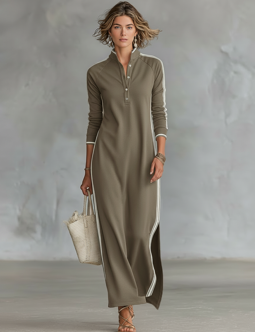 Vestido Maxi de Sudadera con Cuello de Botón