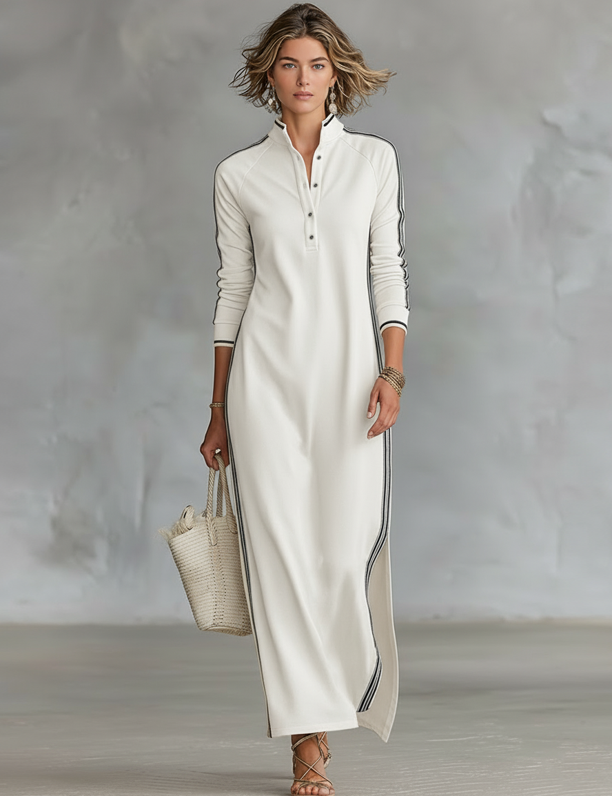 Vestido Maxi de Sudadera con Cuello de Botón