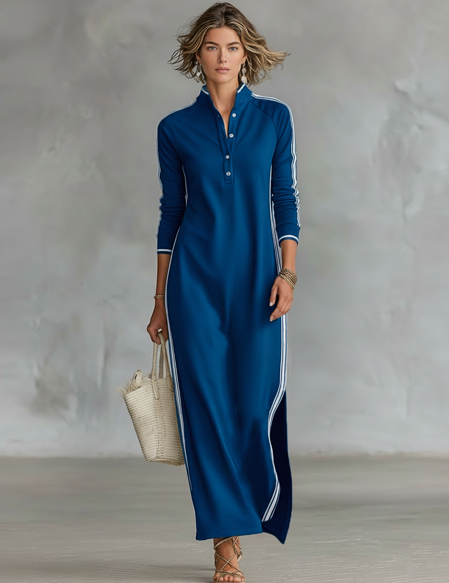 Vestido Maxi de Sudadera con Cuello de Botón