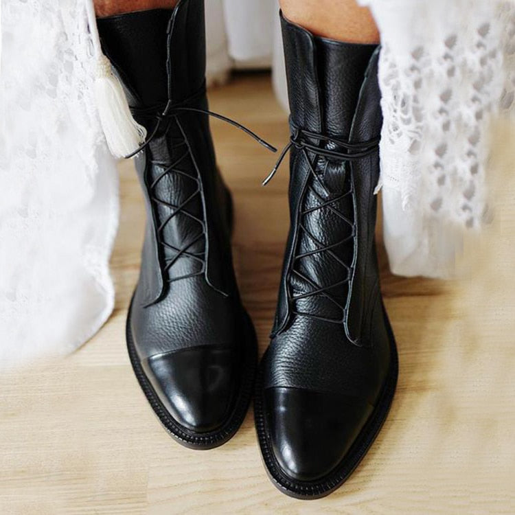Gabriela - High Quality Black Faux Leather Boots