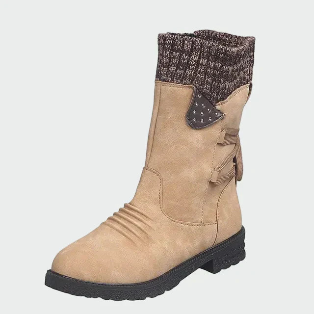 Victoria - Blue Suede Ankle Boots with Knitted Detail