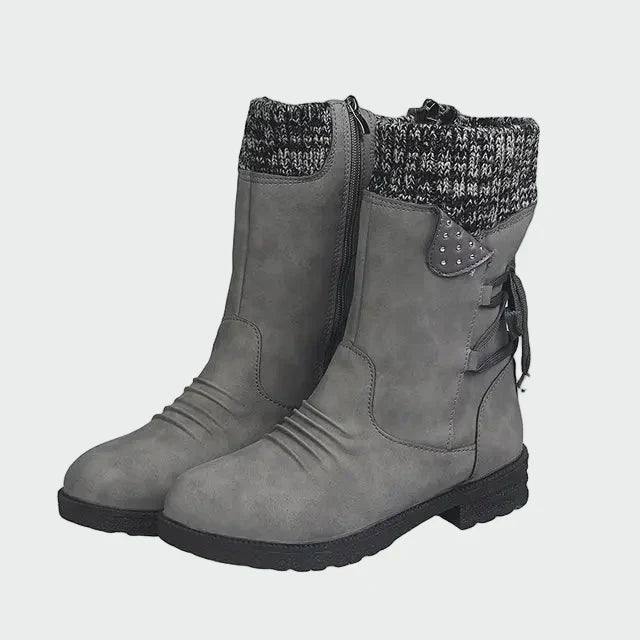 Victoria - Blue Suede Ankle Boots with Knitted Detail