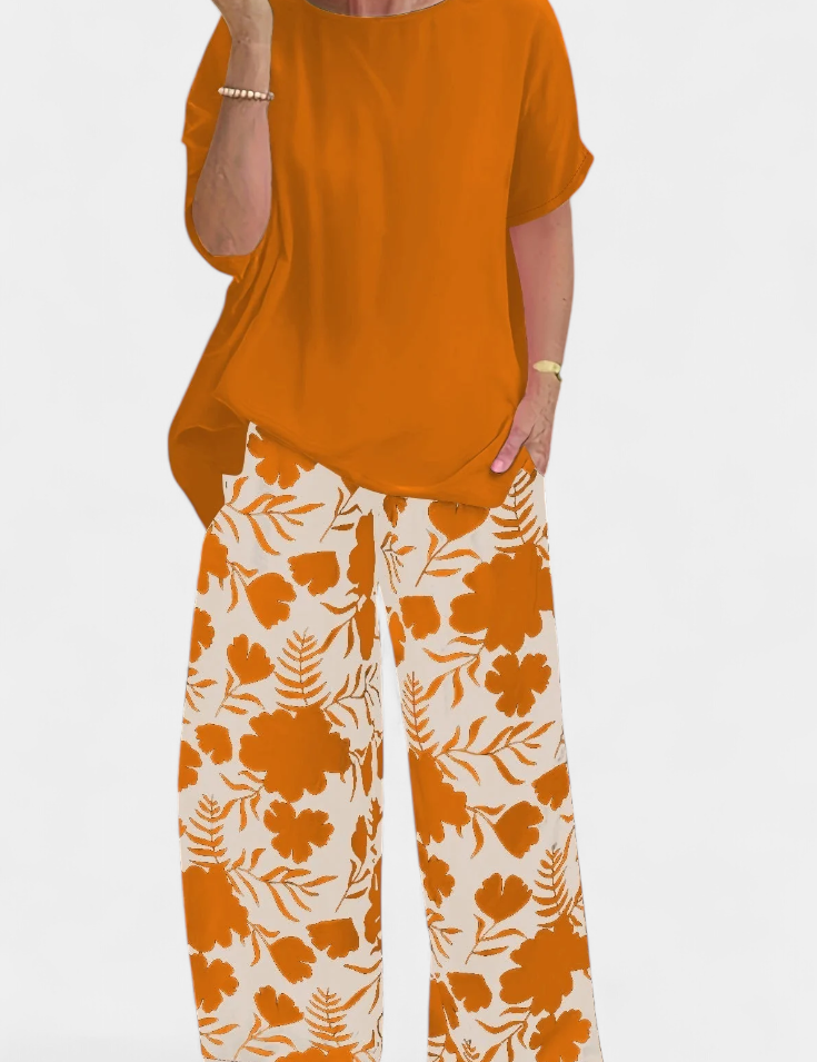 Aivy Conjunto Floral de Dos Piezas con Toque Relajado