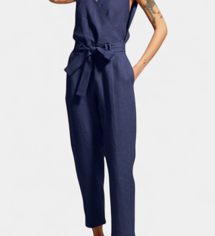 Maggie Cotton Sleeveless V-Neck with Criss-Cross Waist