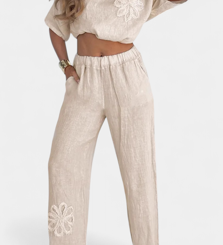 Natalia Embroidered Linen Relaxed-Fit Set